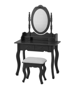 שידת איפור מעוצבת בצבע שחור עם כיסא תואם