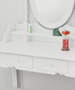 שידת איפור עם כיסא בעיצוב פרובנס בצבע לבן