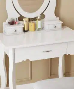 שידת איפור עם כיסא בעיצוב פרובנס בצבע לבן