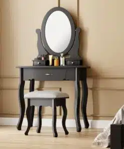 שידת איפור עם מראה בצבע שחור וכיסא במבצע