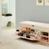 ספסל מרופד עם אחסון לנעליים