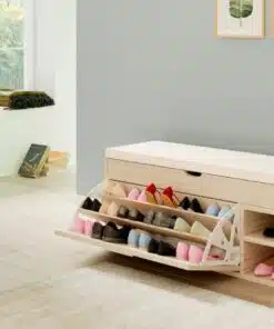 ספסל מרופד עם אחסון לנעליים