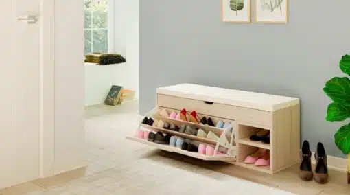 ספסל מרופד עם אחסון לנעליים