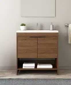 ארון אמבטיה עם כיור אינטגרלי גוון עץ אגוז רוחב 60