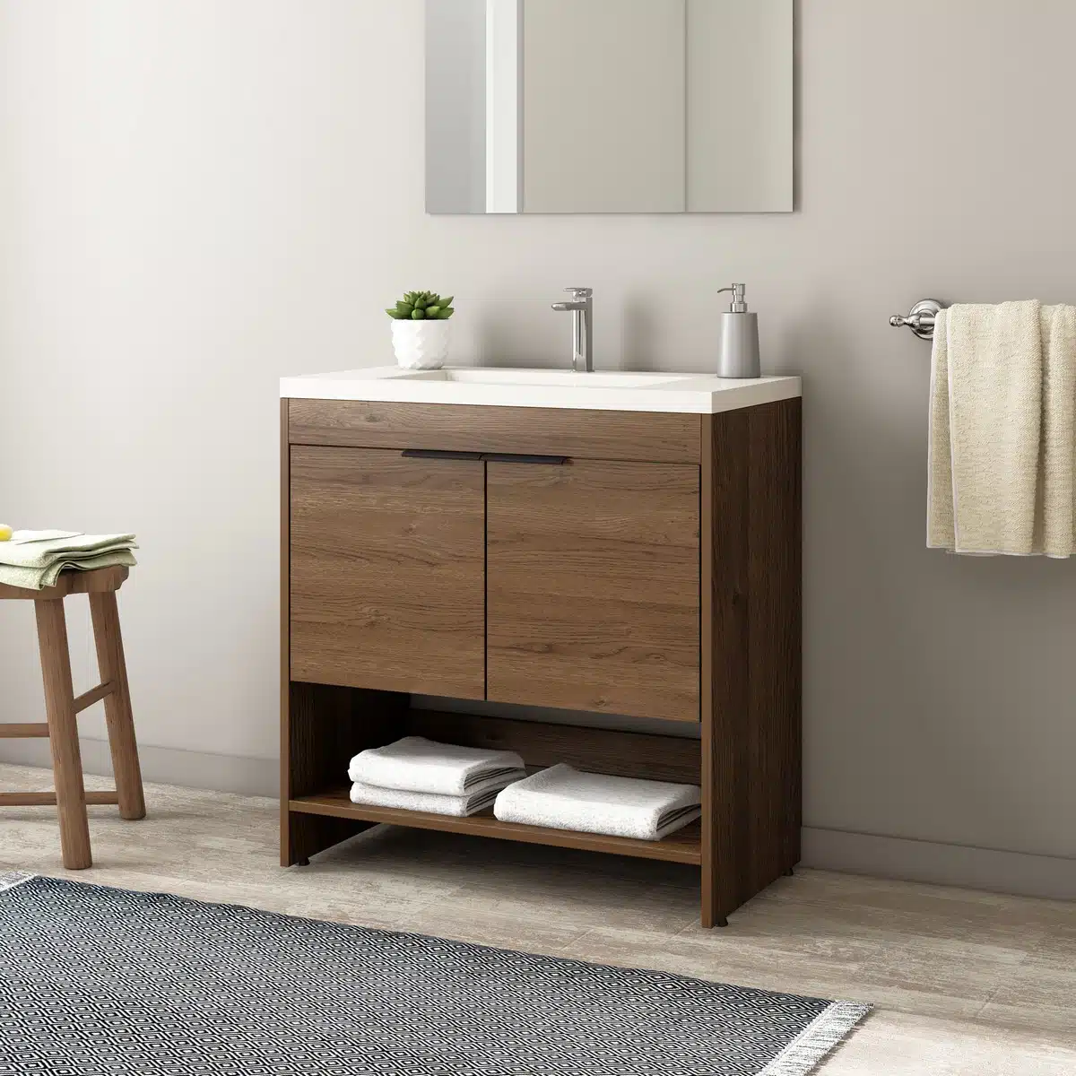 ארון עם כיור לשירותים - ארון אמבטיה עם כיור אינטגרלי גוון עץ אגוז רוחב 60 ס"מ - ארונות אמבטיה סטייל מאסטר רהיטים - רהיטים איכותיים לבית ולמשרד ארון עם כיור לשירותים