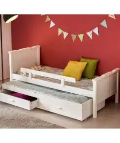 מיטת נוער עם מיטת חבר ומגירות אחסון בצבע לבן