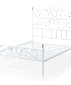 מיטה זוגית ממתכת בצבע לבן וזהב