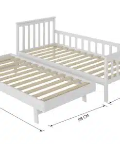 מיטת יחיד לילדים עם מיטת חבר נפתחת בצבע לבן
