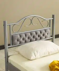 מיטת יחיד ממתכת בצבע אפור