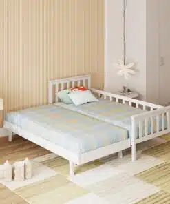 מיטת יחיד מעץ עם מיטת חבר