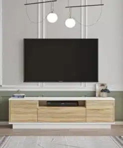 מזנון טלוויזיה 140 סמ לבן משולב עץ