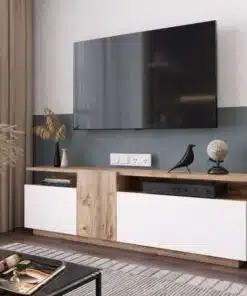 מזנון טלוויזיה לבן משולב עץ 150 סמ
