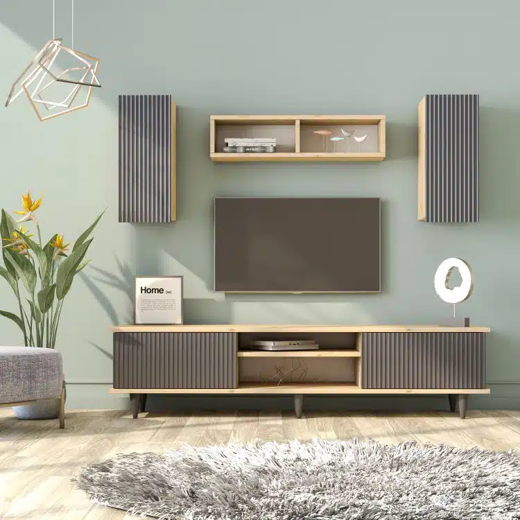 מזנון טלוויזיה מעוצב 170 סמ עם ארוניות אחסון - מזנון טלוויזיה רוחב 170 ס"מ + סט מדפי אחסון - כל הרהיטים סטייל מאסטר רהיטים - רהיטים איכותיים לבית ולמשרד מזנון טלוויזיה מעוצב 170 סמ עם ארוניות אחסון