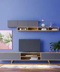 מזנון טלוויזיה מעוצב בסגנון מודרני עם מדפים