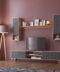 מזנון טלוויזיה מעוצב בסגנון מודרני עם מדפים תלויים חיסול