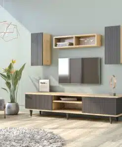 מזנון טלוויזיה מעוצב עם ארוניות אחסון 170 סמ