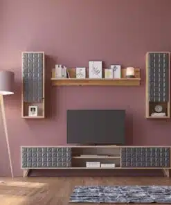 מזנון טלוויזיה מעוצב רוחב 170 סמ עם ארוניות אחסון לתלייה