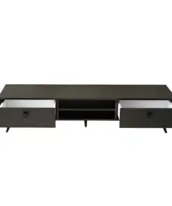 מזנון טלוויזיה שחור עם מגירות אחסון בעיצוב קלאסי