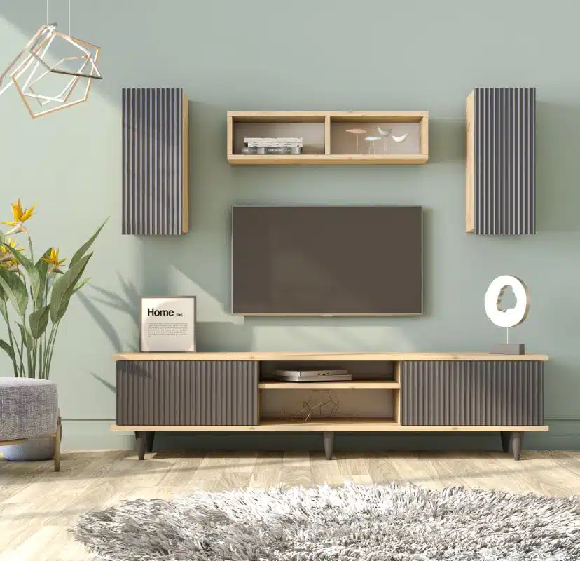 מזנון לסלון במבצע - מזנון טלוויזיה רוחב 170 ס"מ + סט מדפי אחסון - כל הרהיטים סטייל מאסטר רהיטים - רהיטים איכותיים לבית ולמשרד מזנון לסלון במבצע