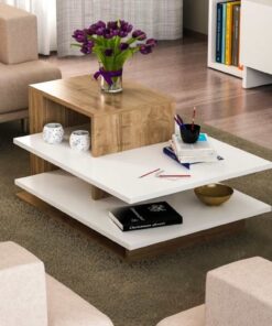 שולחן מעוצב לבן ועץ