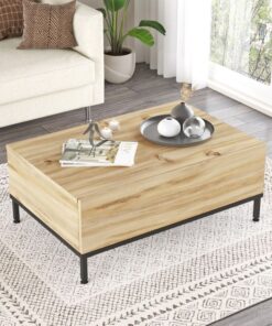 שולחן סלון מעץ ומתכת עם תא אחסון בזול