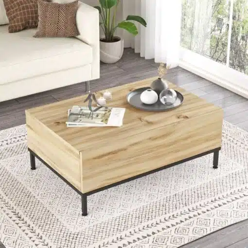 שולחן סלון מעץ ומתכת עם תא אחסון בזול