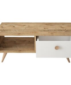 שולחן סלון מעץ עם מגירה ותא אחסון