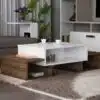 שולחן סלון עם מדפי אחסון אגוז ולבן