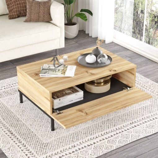 שולחן סלון קלאסי מעץ עם תא אחסון