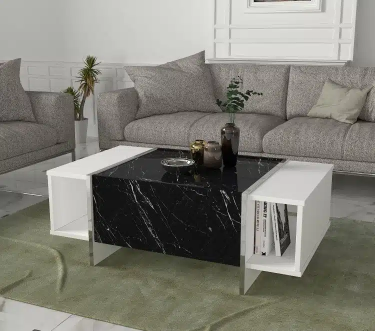 שולחן שלון מעוצב חיסול - שולחן סלון מלבני שחור לבן - שולחנות לסלון שולחן שלון מעוצב חיסול