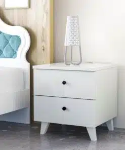 שידת צד מיטה עם מגירות בצבע לבן