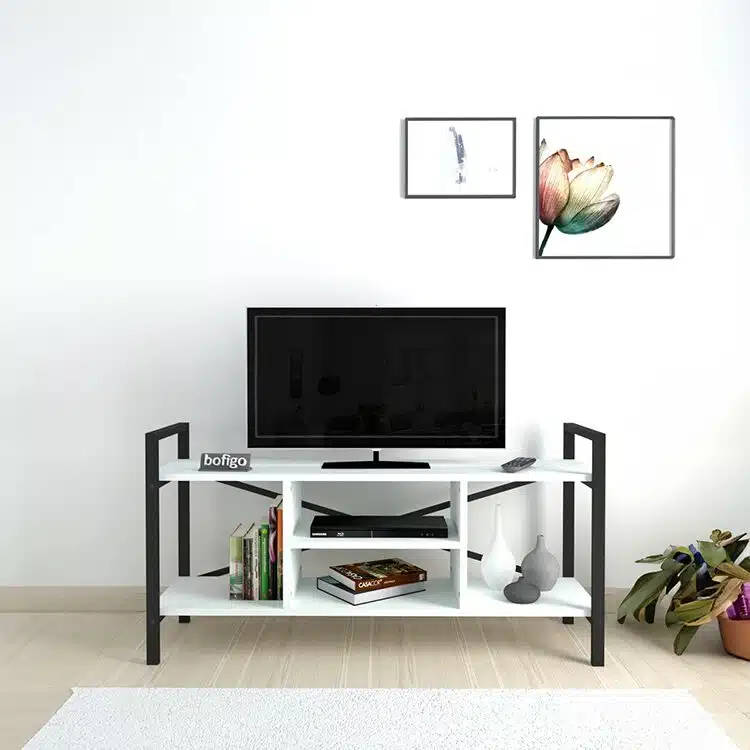 מזנון 120 לבן - מזנון טלוויזיה מעוצב בצבע לבן משולב שחור רוחב 120 ס"מ - כל הרהיטים סטייל מאסטר רהיטים - רהיטים איכותיים לבית ולמשרד מזנון 120 לבן