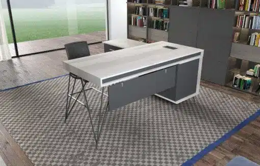 שולחן בצורת ר עם מגירות ואחסון