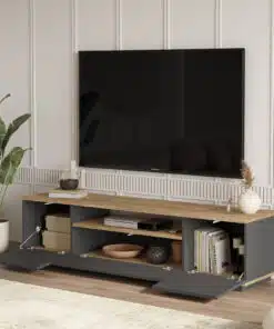 מזנון טלוויזיה בגימור אפור-אורן - מראה בהיר ורענן