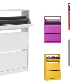 קולקציית ארונות נעליים - מגוון צבעים לבן, סגול, אדום, צהוב ועץ טבעי