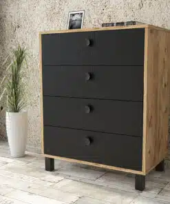 קומודה מגירות אלון ושחור