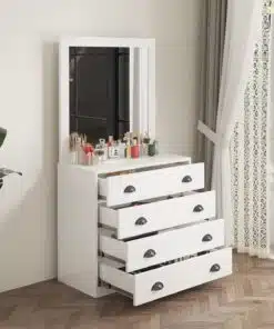 טואלט עם מגירות ומראה בצבע לבן