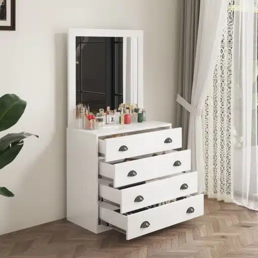 טואלט עם מגירות ומראה בצבע לבן