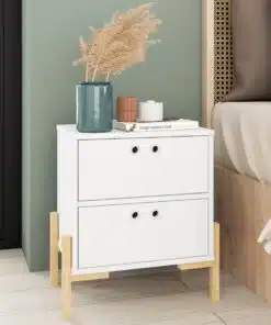 שידת לילה בעיצוב נורדי סטייל מאסטר רוחב 50 סמ לבן משולב עץ