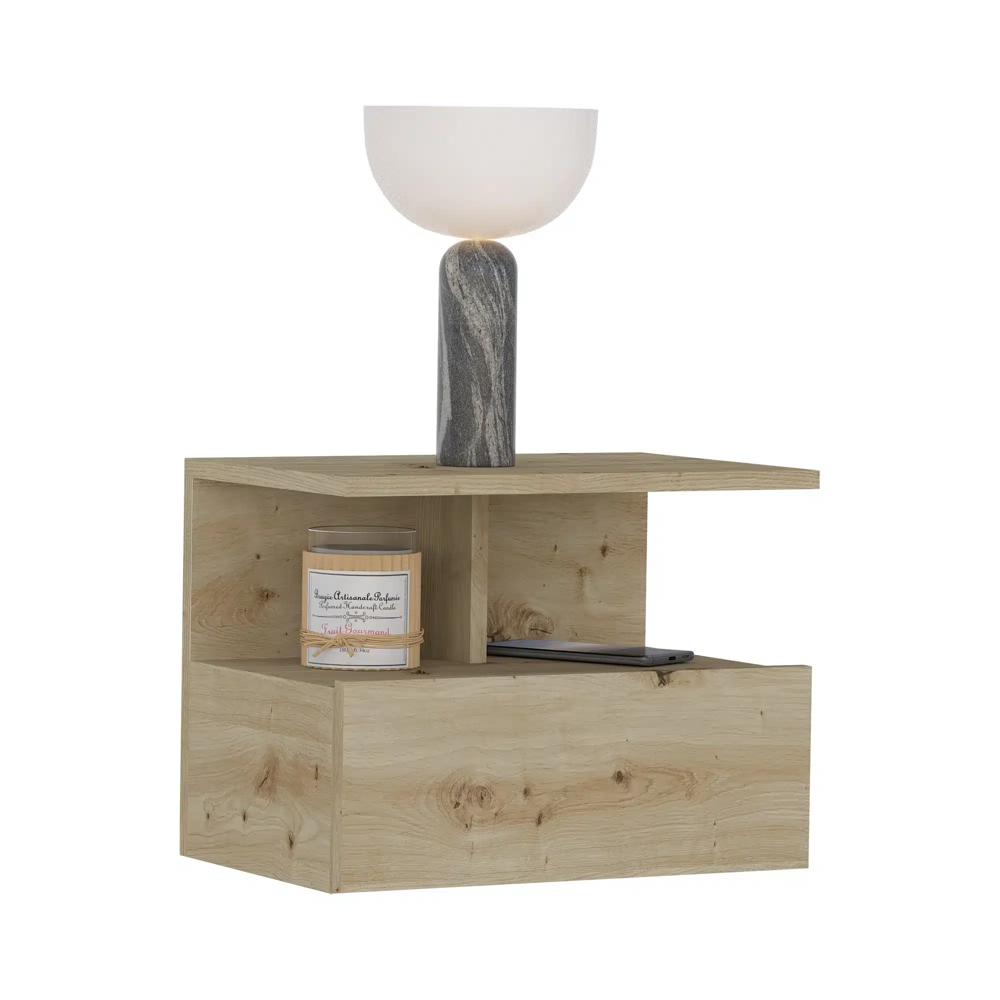 שידת צד צפה אלון סטייל מאסטר - שידת לילה תלויה מעוצבת – פתרון אחסון אלגנטי לחדר השינה | שידת צד צפה עם קלאפת אחסון בגוון אלון - שידות לילה סטייל מאסטר רהיטים - רהיטים איכותיים לבית ולמשרד שידת צד צפה אלון סטייל מאסטר