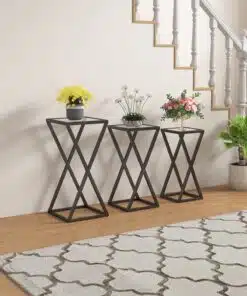 שלישית שולחנות צד מתכת וזכוכית סטייל מאסטר