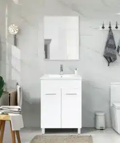 ארון אמבטיה עם כיור בצבע לבן