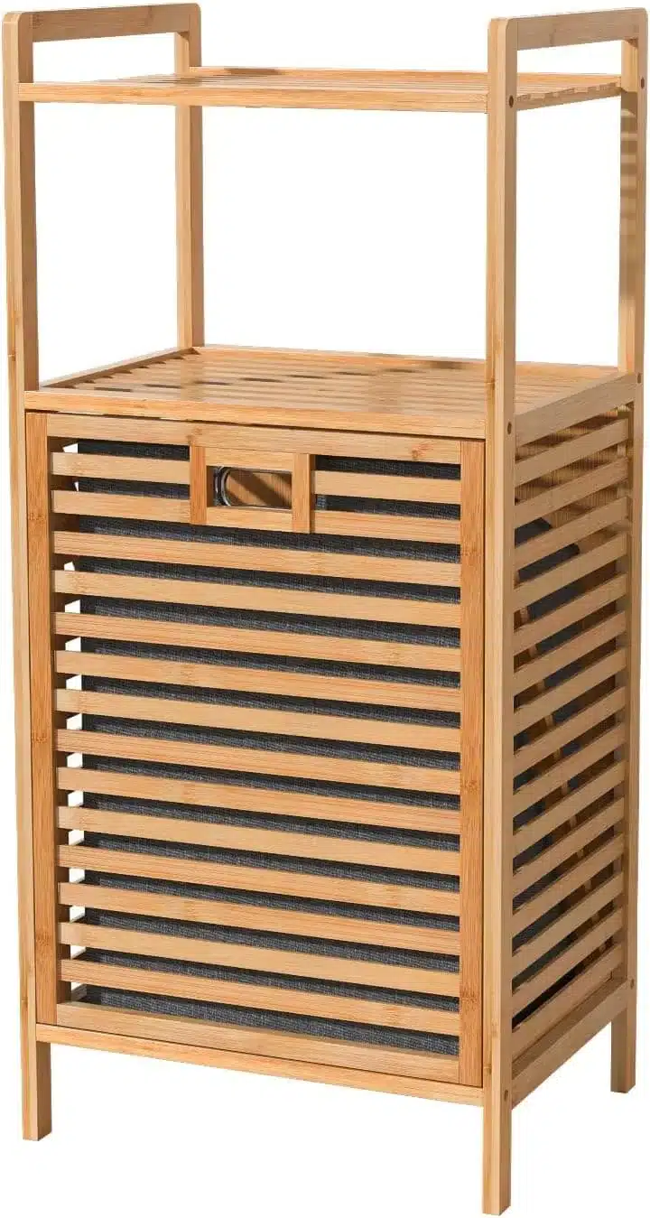 ארונית אמבטיה עם סל כביסה במבוק - ארון כביסה מבמבוק עם סל נשלף – פתרון אחסון רב-תכליתי לאמבטיה - כל הרהיטים סטייל מאסטר רהיטים - רהיטים איכותיים לבית ולמשרד ארונית אמבטיה עם סל כביסה במבוק