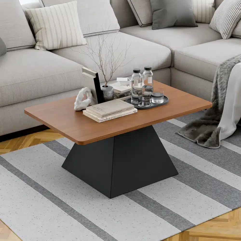 שולחן סלון מלבני מעוצב אגוז ושחור - שולחן סלון מעוצב יוקרתי – השולחן המושלם לסלון המודרני - שולחנות לסלון סטייל מאסטר רהיטים - רהיטים איכותיים לבית ולמשרד שולחן סלון מלבני מעוצב אגוז ושחור