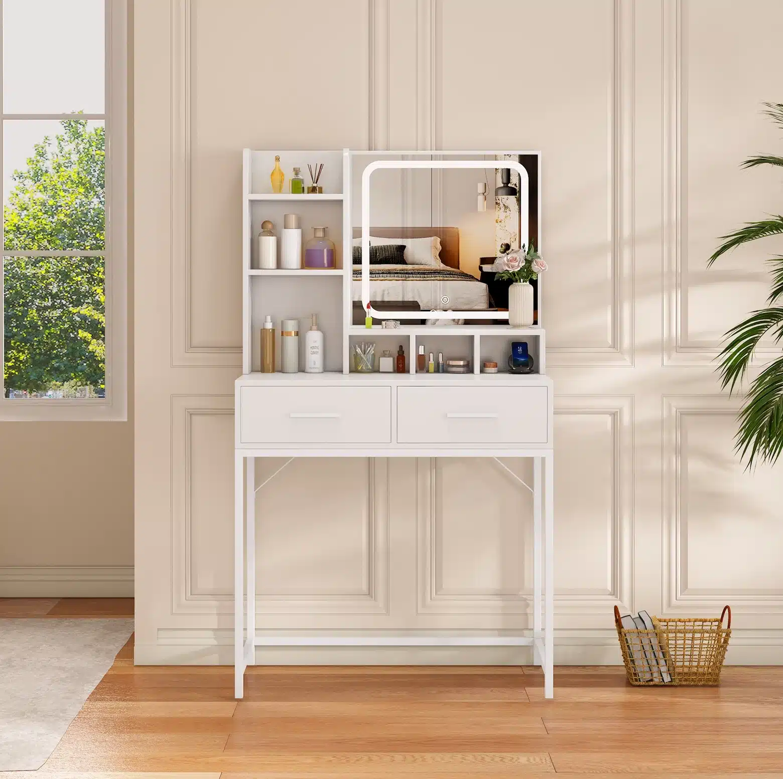 שידת איפור לבנה עם מראת לדים - שידת איפור לבנה עם תאורת LED – פתרון שיקי ואלגנטי - שידות איפור סטייל מאסטר רהיטים - רהיטים איכותיים לבית ולמשרד שידת איפור לבנה עם מראת לדים