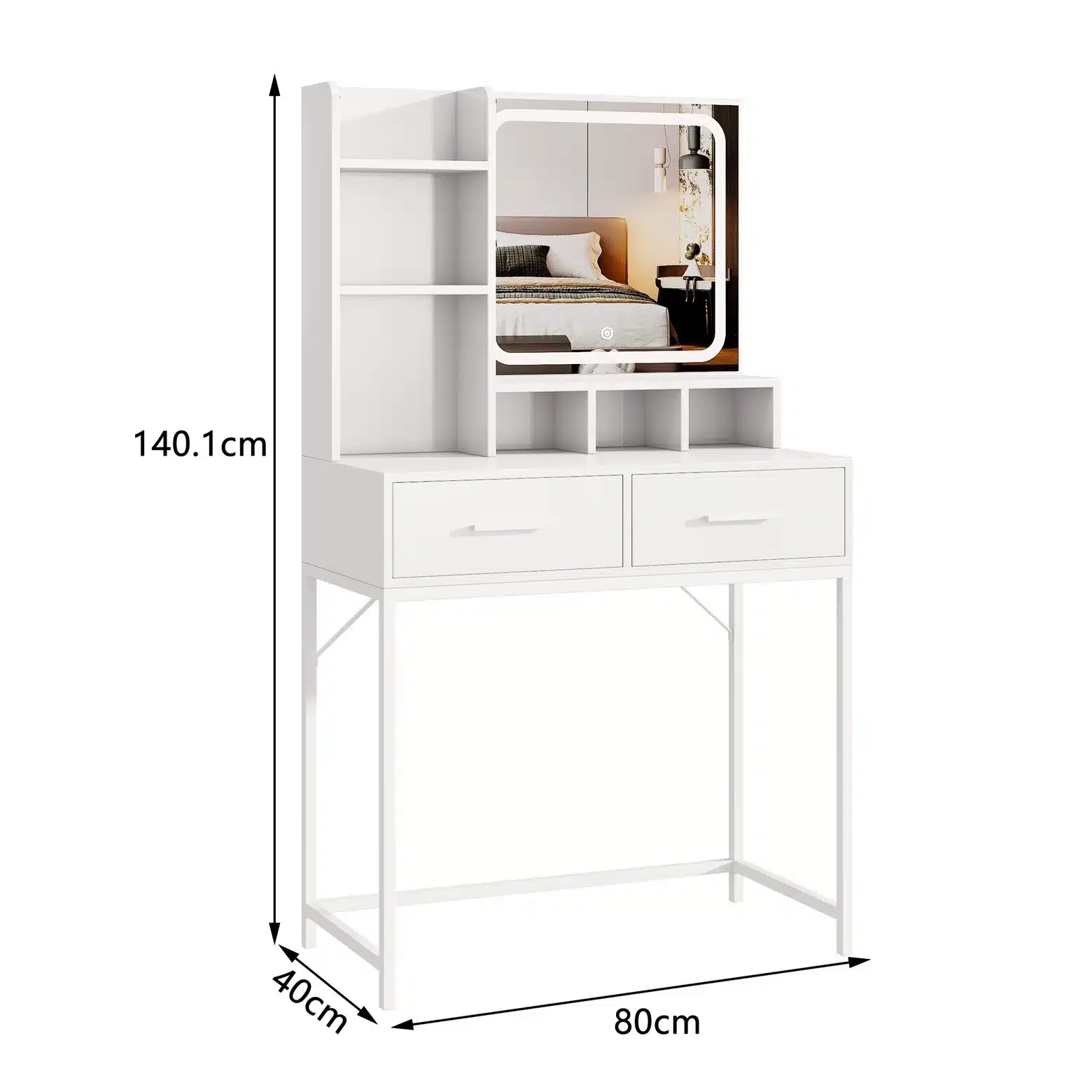 שידת איפור לבנה עם תאורה - שידת איפור לבנה עם תאורת LED – פתרון שיקי ואלגנטי - שידות איפור סטייל מאסטר רהיטים - רהיטים איכותיים לבית ולמשרד שידת איפור לבנה עם תאורה