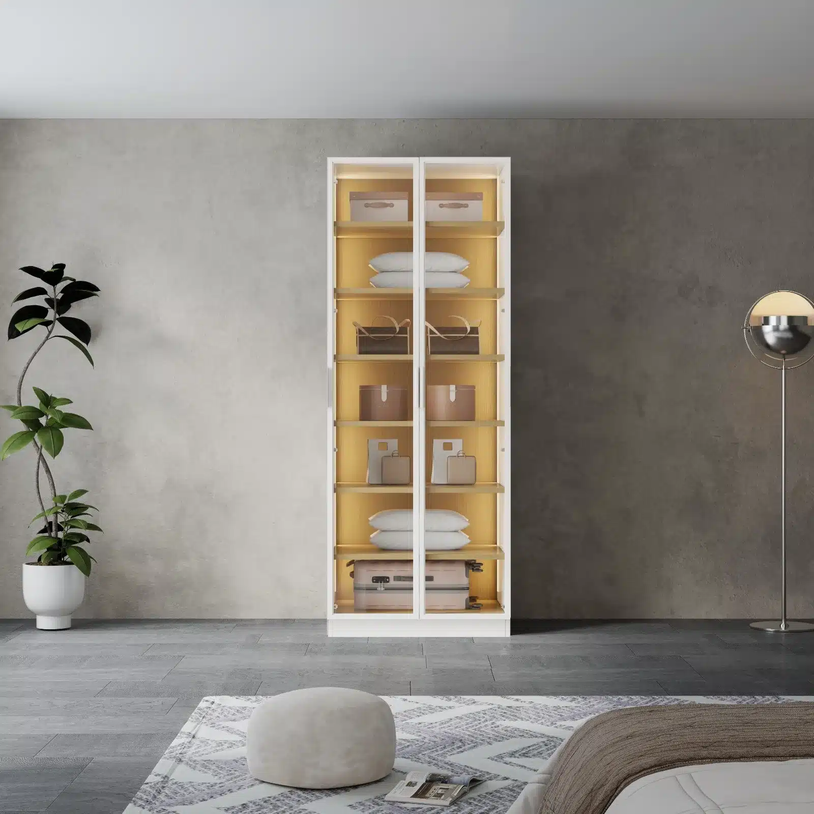 ארון-זכוכית_2-2jpg - ארון בגדים 2 דלתות זכוכית עם - ארון בגדים 2 דלתות זכוכית עם תאורת LED סטייל מאסטר רהיטים - רהיטים איכותיים לבית ולמשרד ארון זכוכית