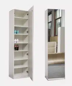 ארון מדפים לבן עם מראה