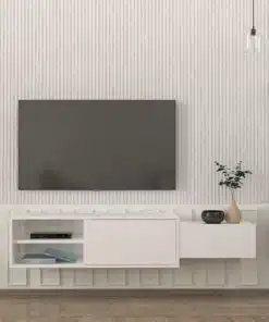 מזנון צף מודרני עם תאי אחסון בצבע לבן